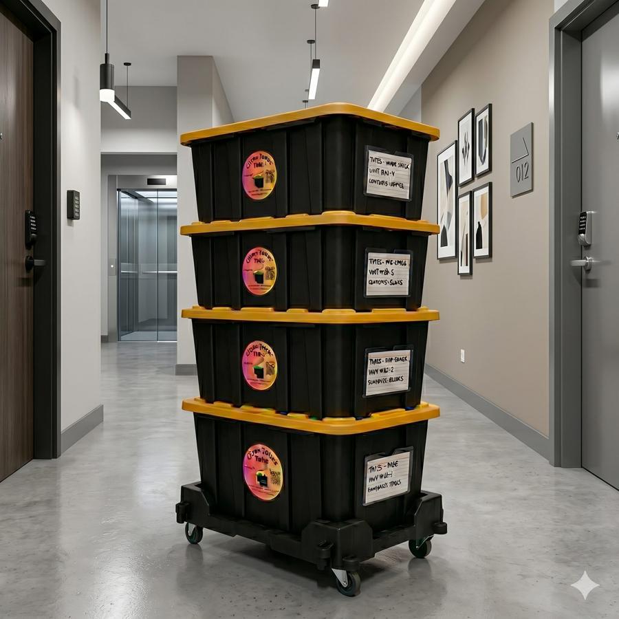 Totes in Commercial Office Hallway
